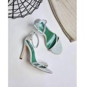 NWOT Womens Size 11 light green denim Heels Ankle Strap Stiletto‎ Open Toe